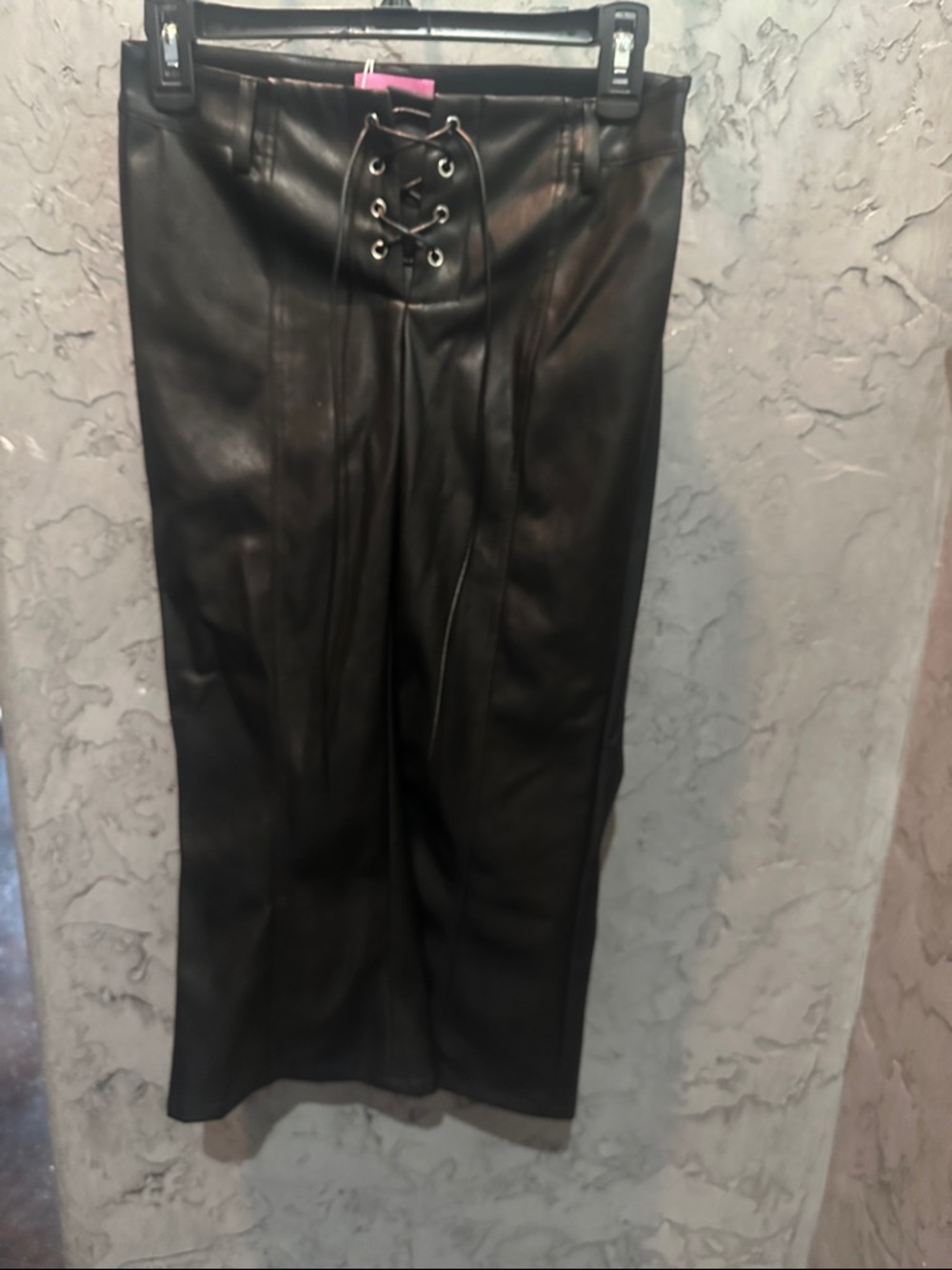 Edikted Black Faux Leather capri with Front Lace-Up